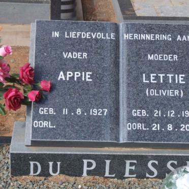 PLESSIS Appie, du 1927- &amp; Lettie OLIVIER 1924-2007