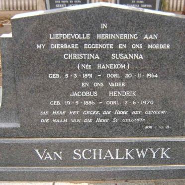 SCHALKWYK Jacobus Hendrik, van 1886-1970 &amp; Christina Susanna HANEKOM 1891-1964