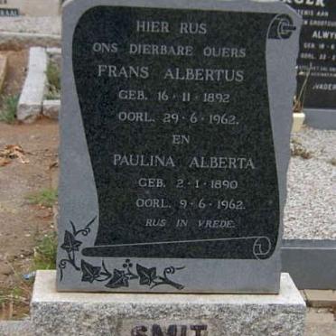 SMIT Frans Albertus 1892-1962 &amp; Paulina Alberta 1890-1962
