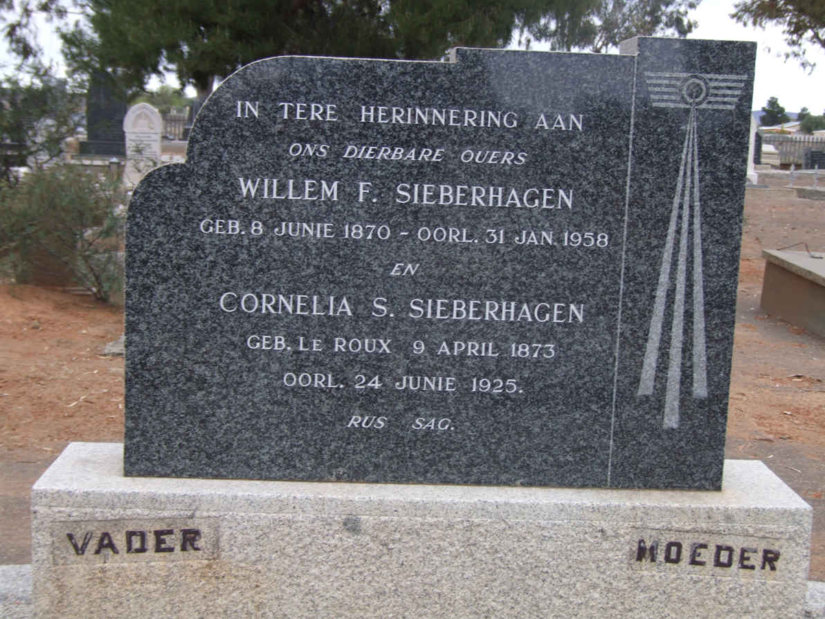 SIEBERHAGEN Willem F. 1870-1958 & Cornelia S. LE ROUX 1873-1925