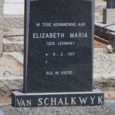 SCHALKWYK  Elizabeth Maria, van nee LEHMAN 1917-