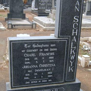 SCHALKWYK Charl Francois, van 1900-1971 &amp; Johanna Christina IMMELMAN 1902-1984