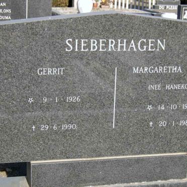 SIEBERHAGEN Gerrit 1926-1990 &amp; Margaretha Lindes HANEKOM 1925-1981