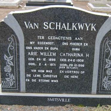 SCHALKWYK Arie Willem, van 1896-1971 &amp; Catharina H. DE KLERK 1908-1996