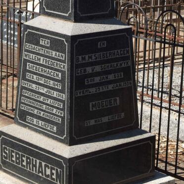 SIEBERHAGEN Willem Frederick 1847-1918 &amp; B.M.M. V. SCHALKWYK 1858-1934