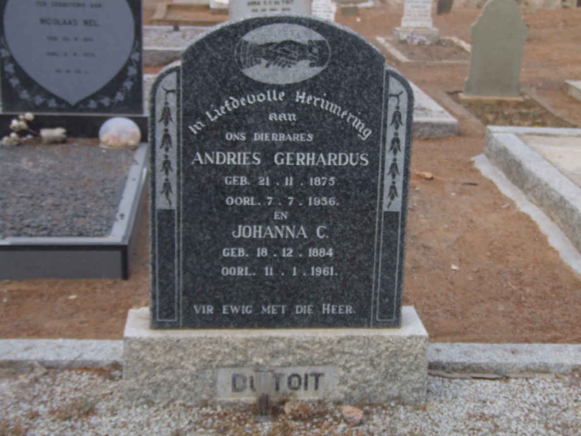 TOIT Andries Gerhardus, du 1875-1956 & Johanna C. 1884-1961