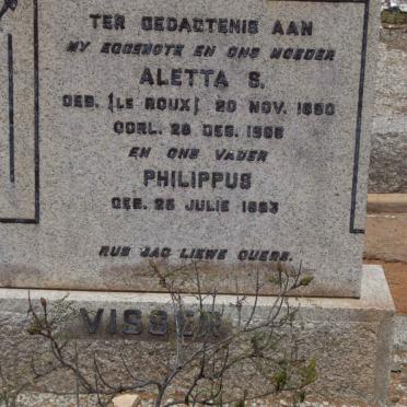 VISSER Philippus 1883- &amp; Aletta S. LE ROUX 1890-1966