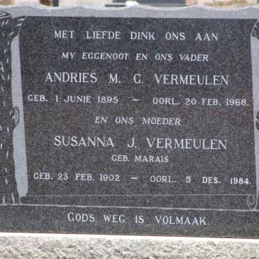 VERMEULEN Andries M.G. 1895-1968 &amp; Susanna J. MARAIS 1902-1984