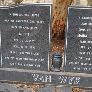 WYK Gerrit, van 1907-1993 &amp; Maria Elizabeth VAN DER MERWE 1914-2003