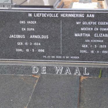 WAAL Jacobus Arnoldus, de 1924-1996 &amp; Martha Elizabeth ACKERMAN 1929-1991