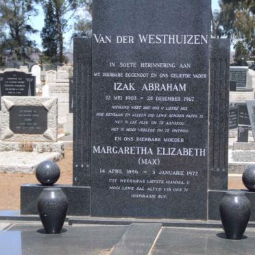 WESTHUIZEN Izak Abraham, van der 1903-1967 &amp; Margaretha Elizabeth 1896-1972
