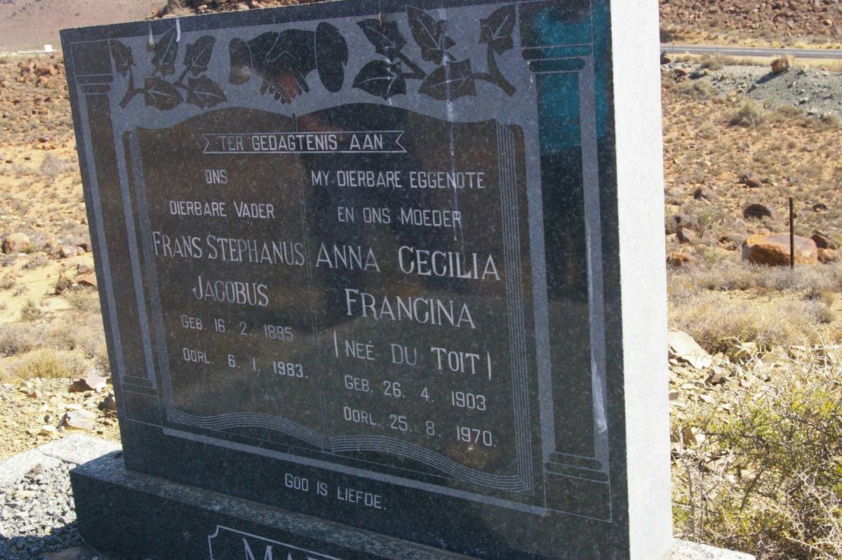 MARAIS Frans Stephanus Jacobus 1895-1983 & Anna Cecilia Francina DU TOIT 1903-1970