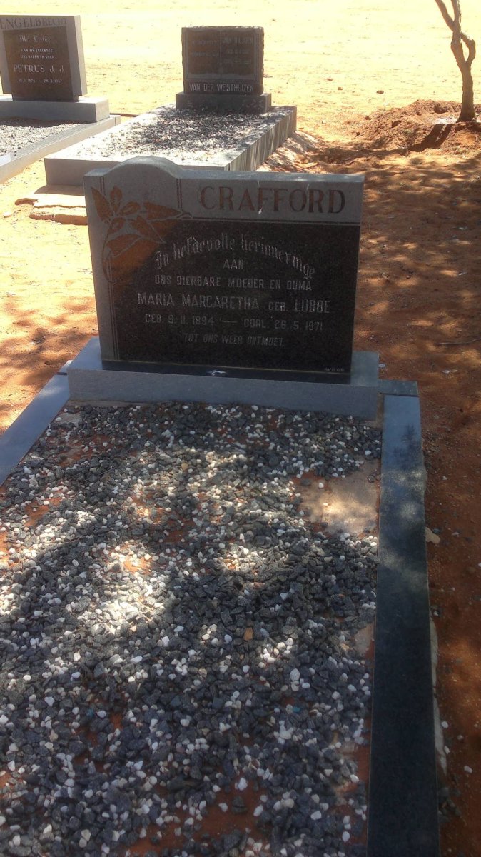 CRAFFORD Maria Margaretha nee LUBBE 1894-1971 