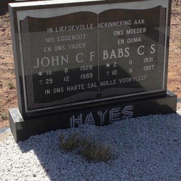 HAYES John C.F. 1928-1989 &amp; Babs C.S. 1931-1997