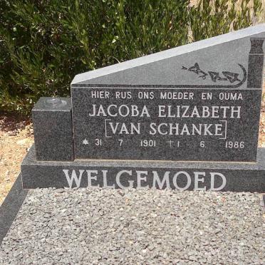 WELGEMOED Jacoba Elizabeth nee VAN SCHANKE 1901-1986