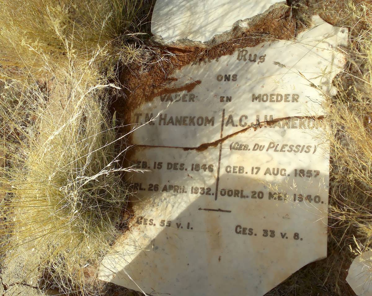 HANEKOM T.N. 1846-1932 & A.C.J. DU PLESSIS 1857-1940