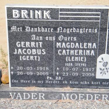 BRINK Gerrit Jacobus 1918-2005 &amp; Magdalena Catherina STEYN 1917-2008