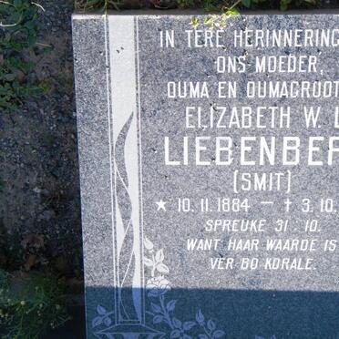 LIEBENBERG Elizabeth W.L. nee SMIT 1884-1977