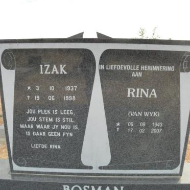 BOSMAN Izak 1937-1998 &amp; Rina van WYK 1943-2007