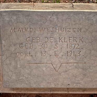 WESHUIZEN M.M., v.d. nee DE KLERK 1872-1943