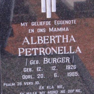 BENADE Albertha Petronella nee BURGER 1926-1985