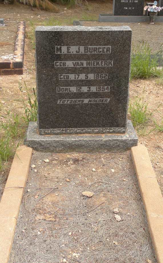 BURGER M.E.J. nee VAN NIEKERK 1862-1954