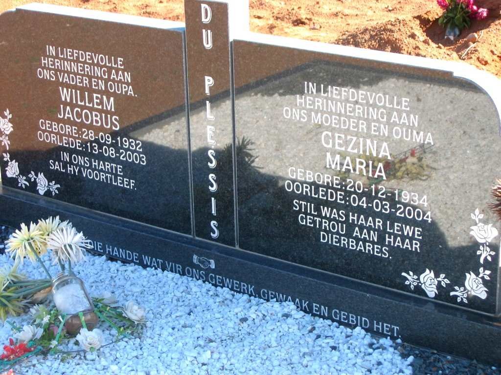 PLESSIS Willem Jacobus, du 1932-2003 & Gezina Maria 1934-2004