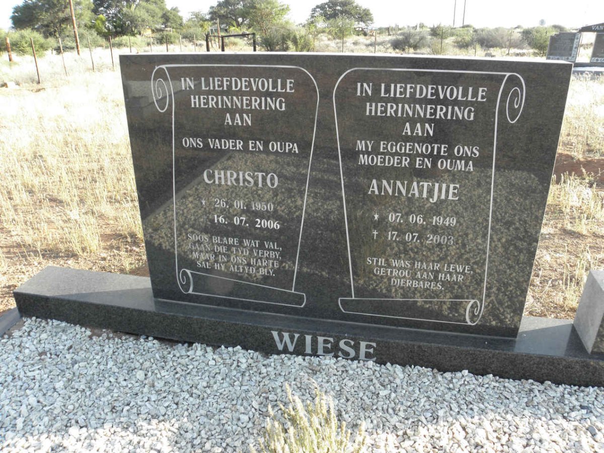 WIESE Christo 1950-2006 & Annatjie 1949-2003