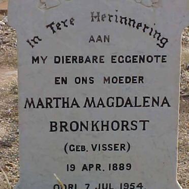 BRONKHORST Martha Magdalena nee VISSER 1889-1954