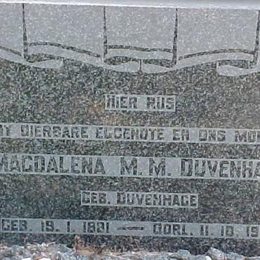 DUVENHAGE Magdalena M.M. nee DUVENHAGE 1881-1957
