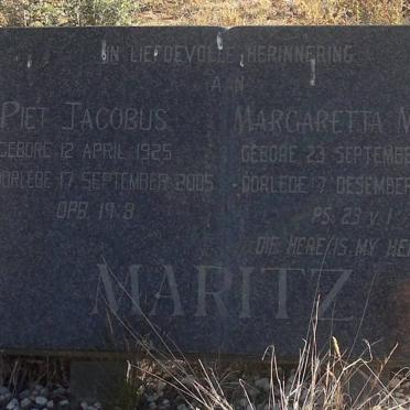 MARITZ Piet Jacobus 1925-2005 &amp; Margaretha Maria 1929-1995