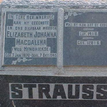 STRAUSS Elizabeth Johanna Magdalena Voorheen HENDRICKSE 1870-1945