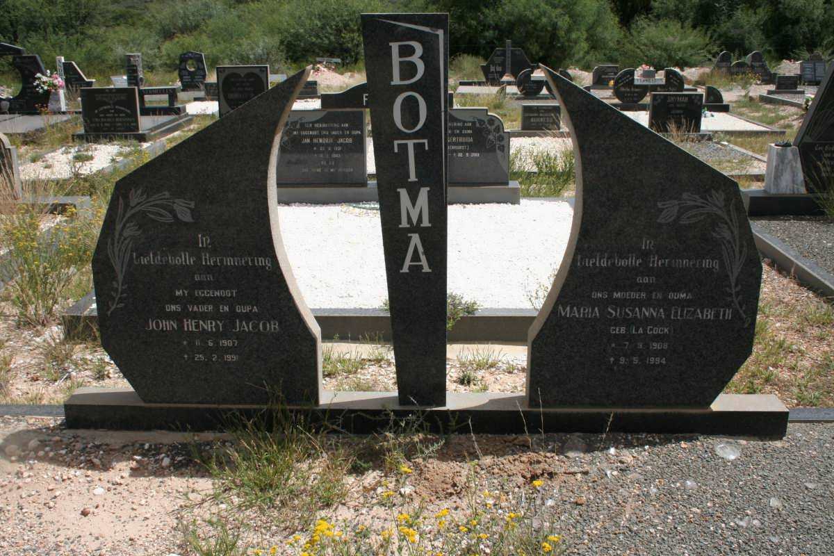 BOTMA John Henry Jacob 1907-1991 & Maria Susanna Elizabeth LA COCK 1908-1994