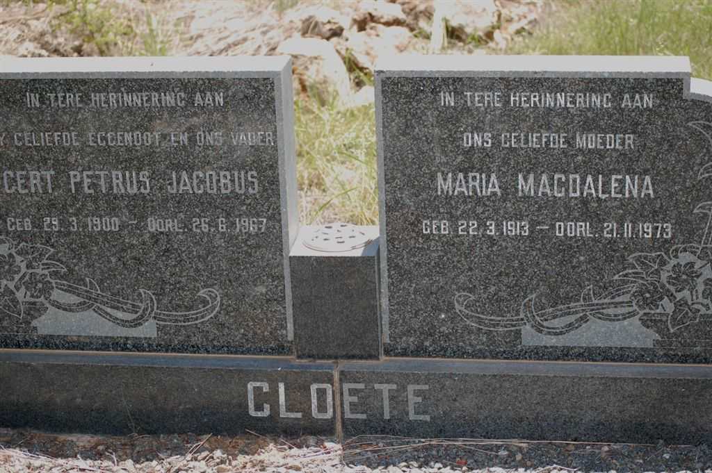 CLOETE Gert Petrus Jacobus 1900-1967 & Maria Magdalena 1913-1973
