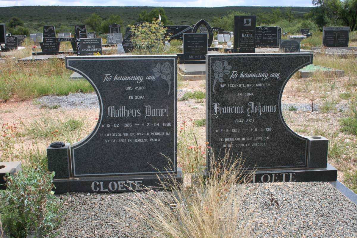 CLOETE Mattheus Daniel 1926-1990 & Francina Johanna VAN ZYL 1928-1986