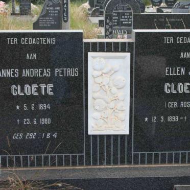CLOETE Johannes Andreas Petrus 1894-1980 &amp; Ellen Jane ROSELT 1898-1989