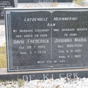 KLERK David Frederick, de 1905-1978 &amp; Johanna Maria ROSSOUW 1907-1983