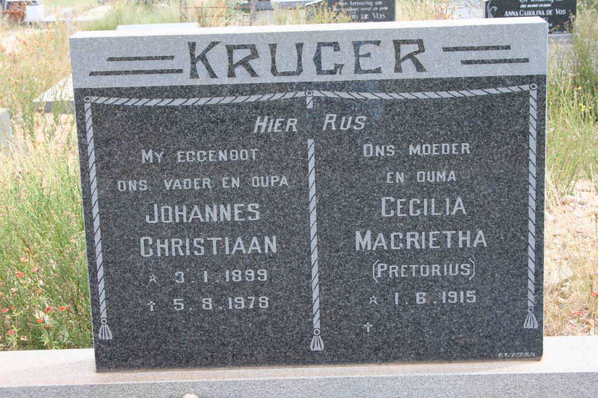 KRUGER Johannes Christiaan 1899-1978 & Cecilia Magrietha PRETORIUS 1915-