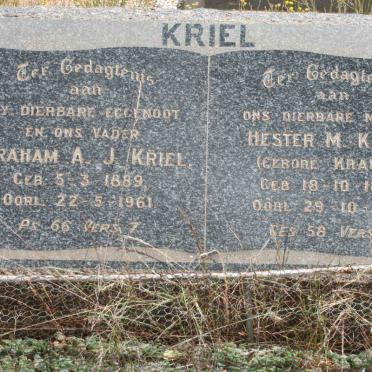 KRIEL Abraham A.J. 1889-1961 &amp; Hester M. KRAUZE 1895-1972