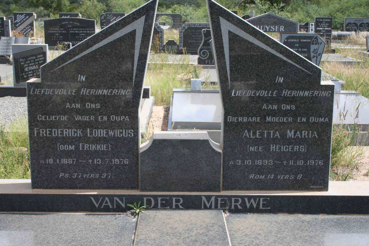 MERWE Frederick Lodewicus, van der 1897-1976 & Aletta Maria HEIGERS 1893-1976