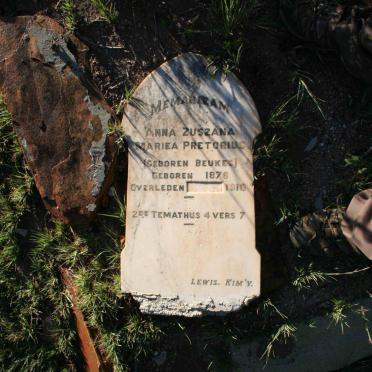 PRETORIUS Anna Zuszana Mariea nee BEUKES 1876-1910