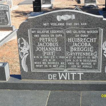 WITT Petrus Jacobus Johannes, de 1916-1986 &amp; Huibrecht Jacoba GRYFFENBERG 1916-1987