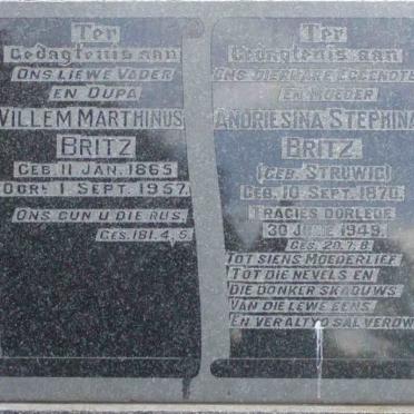 BRITZ Willem Marthinus 1865-1957 &amp; Andriesina Stephina STRUWIG 1870-1949