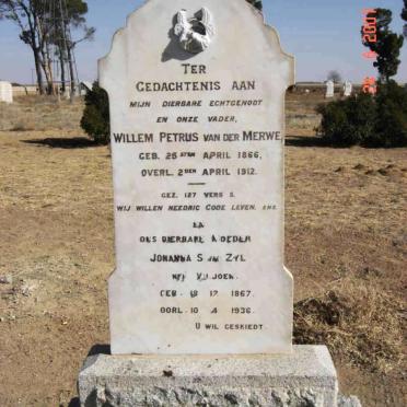 MERWE Willem Petrus, van der 1866-1912 &amp; Johanna S. VAN ZYL nee VILJOEN 1867-1936