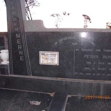 MERWE Petrus Retief, van der 1900-1970 &amp; Enid KRITZINGER 1907-2003