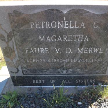 MERWE Petronella C. Magaretha Faure, v.d. 1890-1980