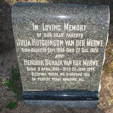 MERWE Hendrik Schalk, van der 1861-1944 &amp; Julia Hutchinson FAURE 1865-1928