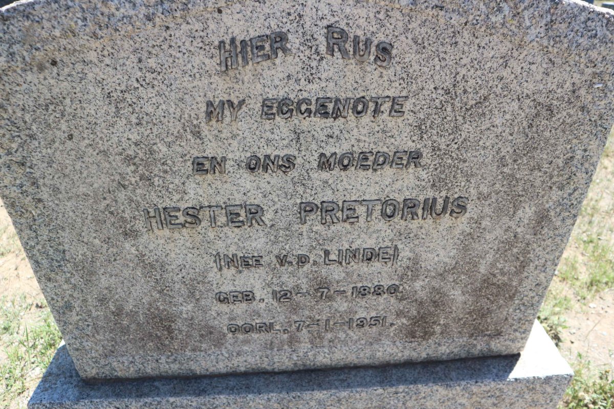 PRETORIUS Hester nee V.D. LINDE 1880-1951
