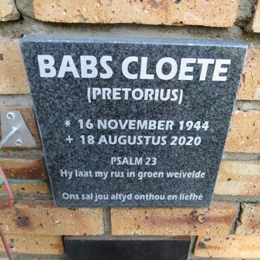 CLOETE Babs nee PRETORIUS 1944-2020
