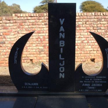 BILJON Benjamin, van 1921-2001 &amp; Anna Jacoba 1921-1985